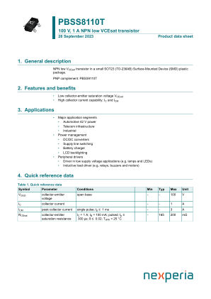 PBSS8110T datasheet cover page