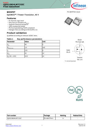 IQE010N04LM7CGSC datasheet cover page