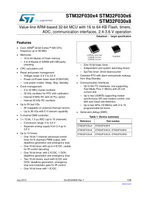 STM32F030x4-x6-x8 数据手册首页