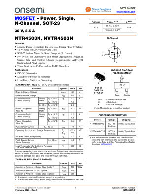 NTR4503N 数据手册首页