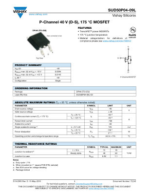 SUD50P04 数据手册首页
