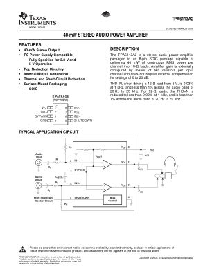 TPA6113A2 datasheet cover page