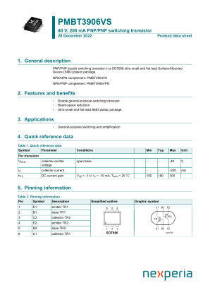 PMBT3906VS datasheet cover page