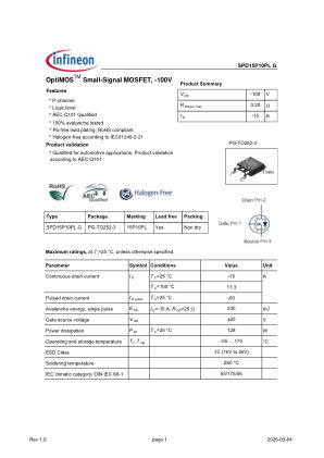 SPD15P10PL-G 数据手册首页