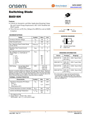 BAS16HT1 datasheet cover page