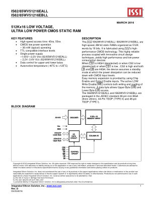 IS62WV51216EBLL-45TLI datasheet cover page