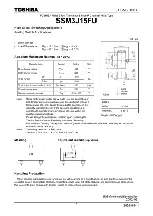 SSM3J15FU datasheet cover page