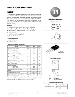 NGTB30N65IHL2W datasheet cover page