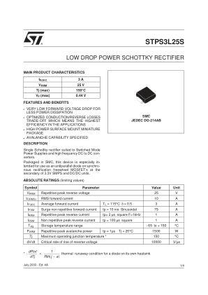 STPS3L25S 数据手册首页