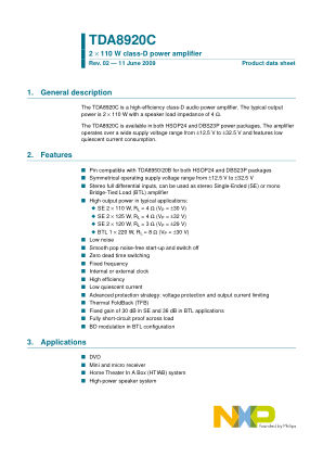 TDA8920C datasheet cover page