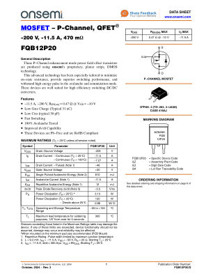 FQB12P20 数据手册首页