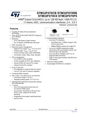 STM32F070C6 datasheet cover page