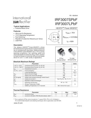 IRF3007S datasheet cover page