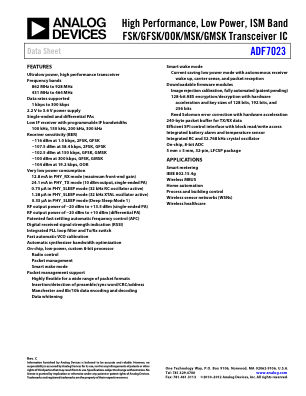 ADF7023 数据手册首页