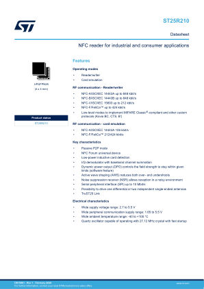 ST25R210 datasheet cover page