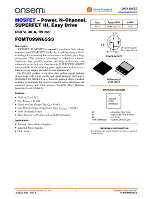 FCMT099N65S3 datasheet cover page