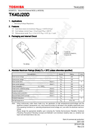 TK40J20D datasheet cover page