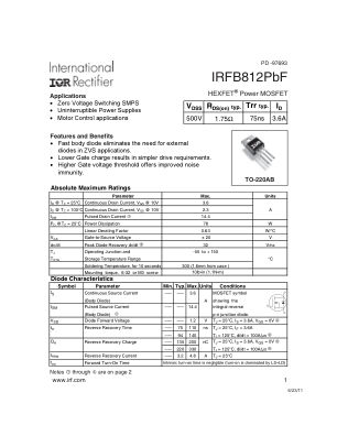 IRFB812 数据手册首页