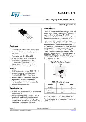 ACST310-8FP 数据手册首页