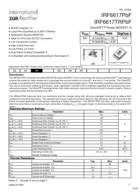 IRF6617 datasheet cover page