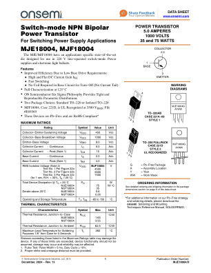 MJE18004 datasheet cover page