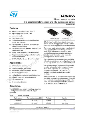 LSM330DL datasheet cover page
