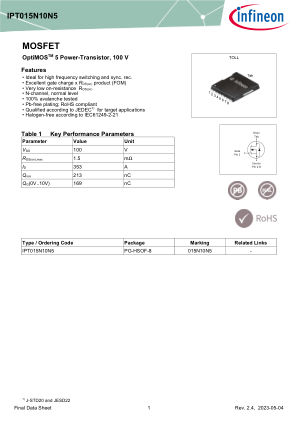 IPT015N10N5 datasheet cover page