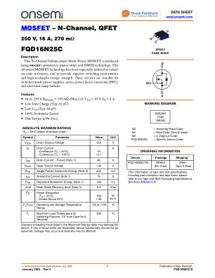 FQD16N25C 数据手册首页