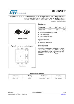STL3N10F7 datasheet cover page