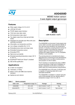 A3G4250D 数据手册首页