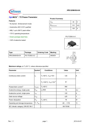 IPB120N04S4-04 datasheet cover page