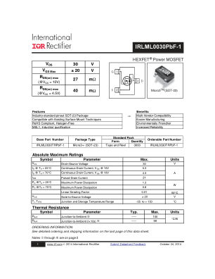 IRLML0030PBF-1 datasheet cover page