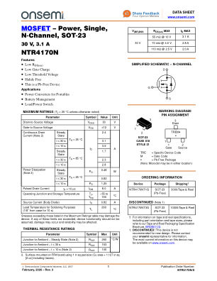 NTR4170N 数据手册首页