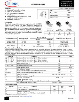 AUIRF1010ZS datasheet cover page