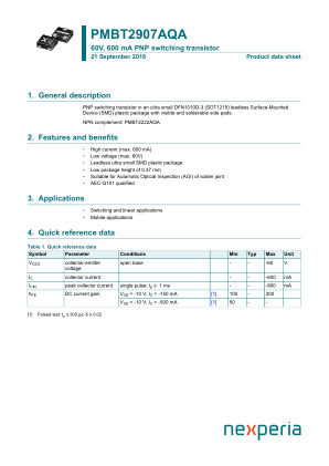 PMBT2907AQAZ datasheet cover page