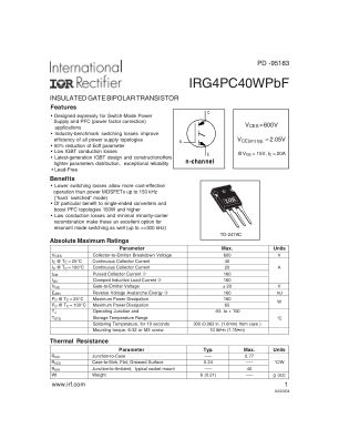 IRG4PC40W 数据手册首页