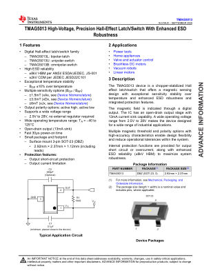 TMAG5013 datasheet cover page