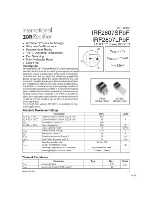 IRF2807S datasheet cover page