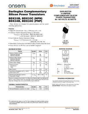 BDX33B datasheet cover page