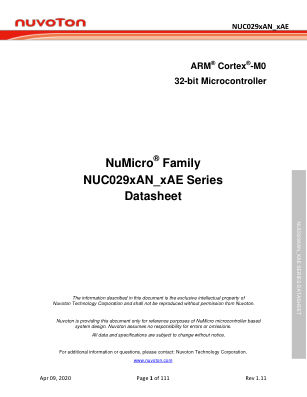 NUC029TAN datasheet cover page