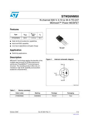 STW26NM50 datasheet cover page