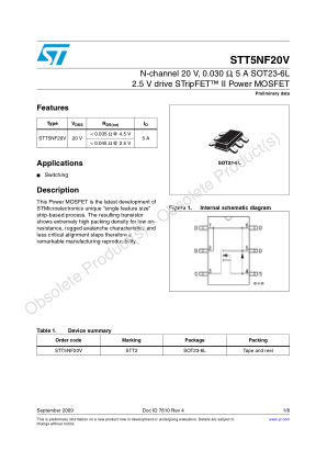 STT5NF20V 数据手册首页