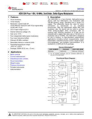 ADS1204 datasheet cover page