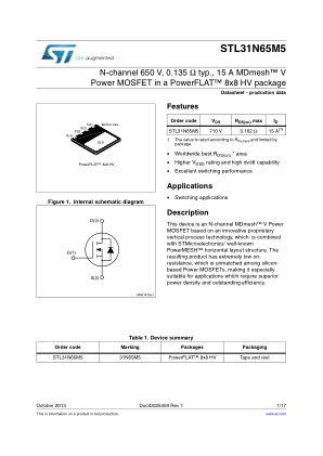 STL31N65M5 datasheet cover page