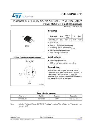STD26P3LLH6 datasheet cover page