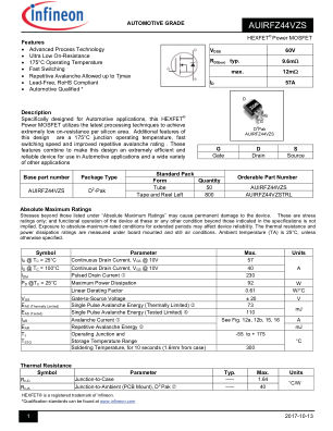 AUIRFZ44VZS 数据手册首页