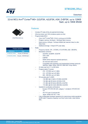 STM32WL3RK8 datasheet cover page