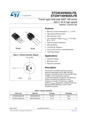 STGW40H60DLFB datasheet cover page