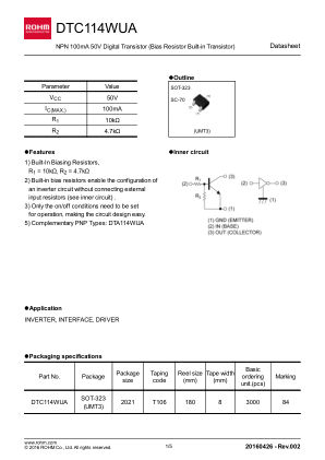 DTC114WUA datasheet cover page