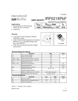 IRF6218 datasheet cover page